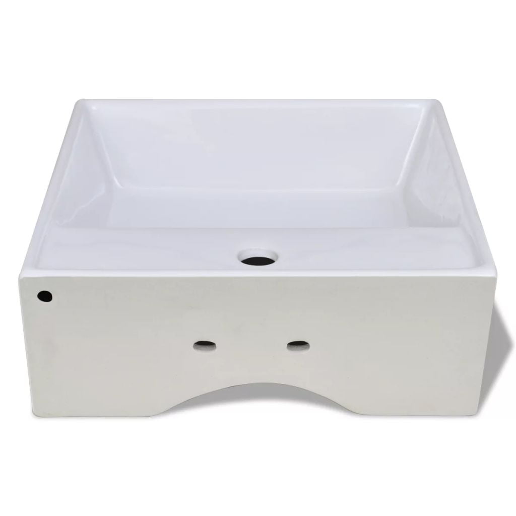 vidaXL Ceramic Basin w/ Overflow&Faucet Hole 16.1"x16.1" Bathroom Vessel Sink