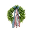 thumbnail image 2 of DAMAI 13.7" Boxwood Wreath with Bow - Patriotic Wreath With Red Blue White Star Stripe Ribbon, Artificial Green Eucalyptus Ribbons Patriotic Wall Hanging Summer Wreath, 2 of 6