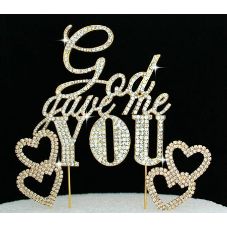 - God Gave Me you Crystal Bling Gold Wedding Cake Topper with 2 Hearts Cake Picks