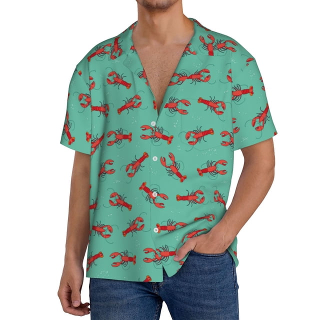 Fotbe Cartoon Lobsters 4 Camisa Estampada de Manga Corta para Hombre, Casual de Verano, Estilo Playero, Sin Arrugas-Large
