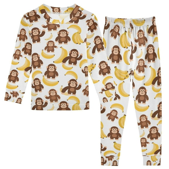 joogoo Cartoon Monkey Bananas Cute 2 Piece Long Sleeve Tee and Pants Cotton Pajama Set 5Y