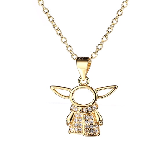 Amy and Annette 14K Gold Plated Yoda Necklace with Genuine Crystals