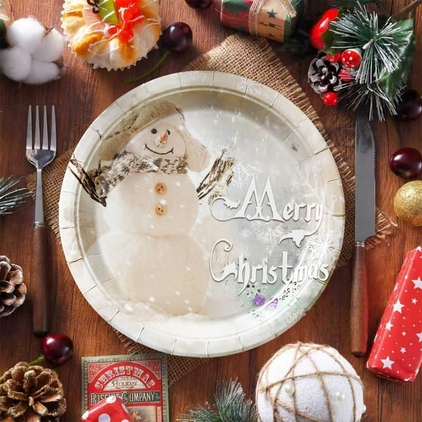 Platos de papel desechables navideños | Paquete de 10 | Platos redondos de 22,86 cm para fiestas y reuniones familiares | Rojo, rosa, negro y blanco | Resistentes y resistentes a fugas