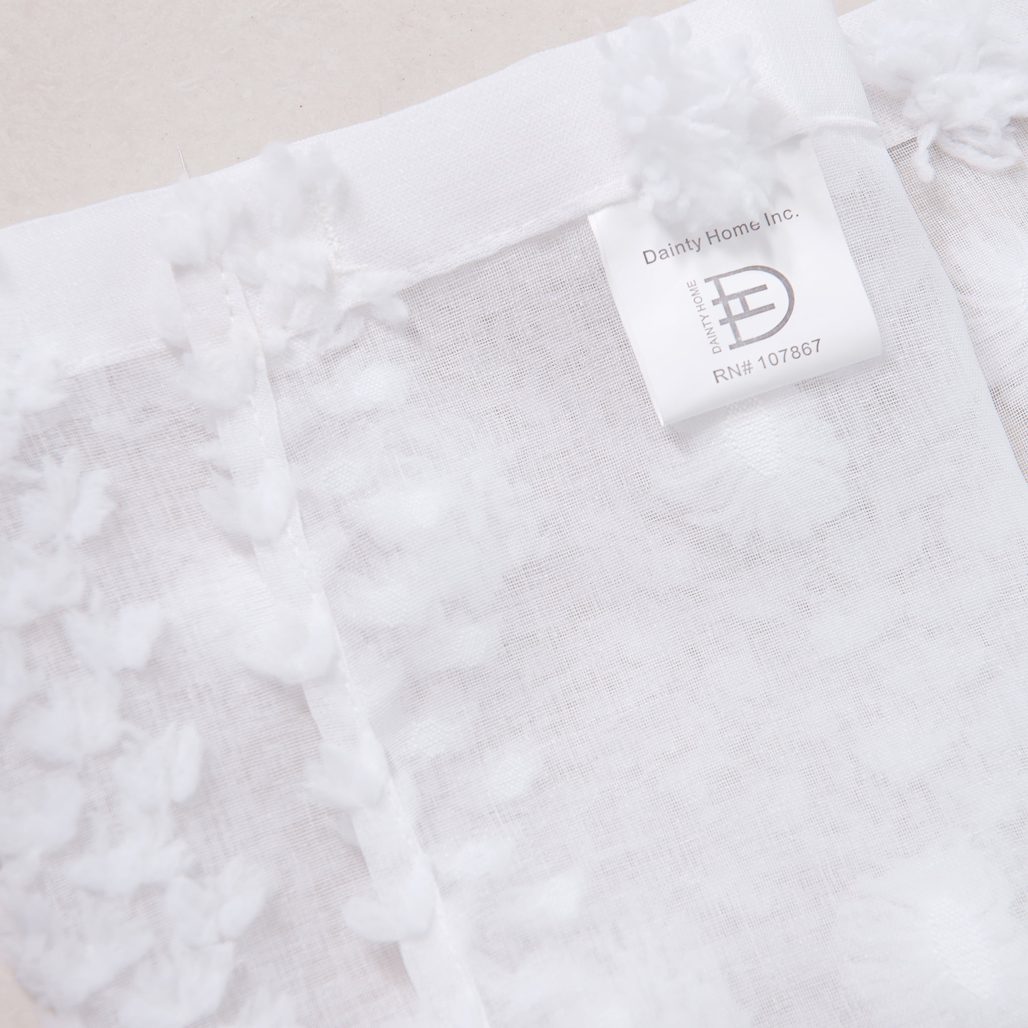 Dainty Home Cloud Linen Look Boho 3D Puff Linen Look Textured Embroidered Puff Designed Linen Textured Light Filtering Grommet Window Panel Pair 76" x 96" in White