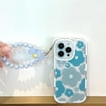 thumbnail image 3 of Compatible for iPhone 14 Pro Max Case Cute Floral Bear Camera Lens Case for Women Girls, Soft TPU Shockproof Protective Cover with Lovely Flower Bracelet Chain - Blue Bear Flower2, 3 of 13