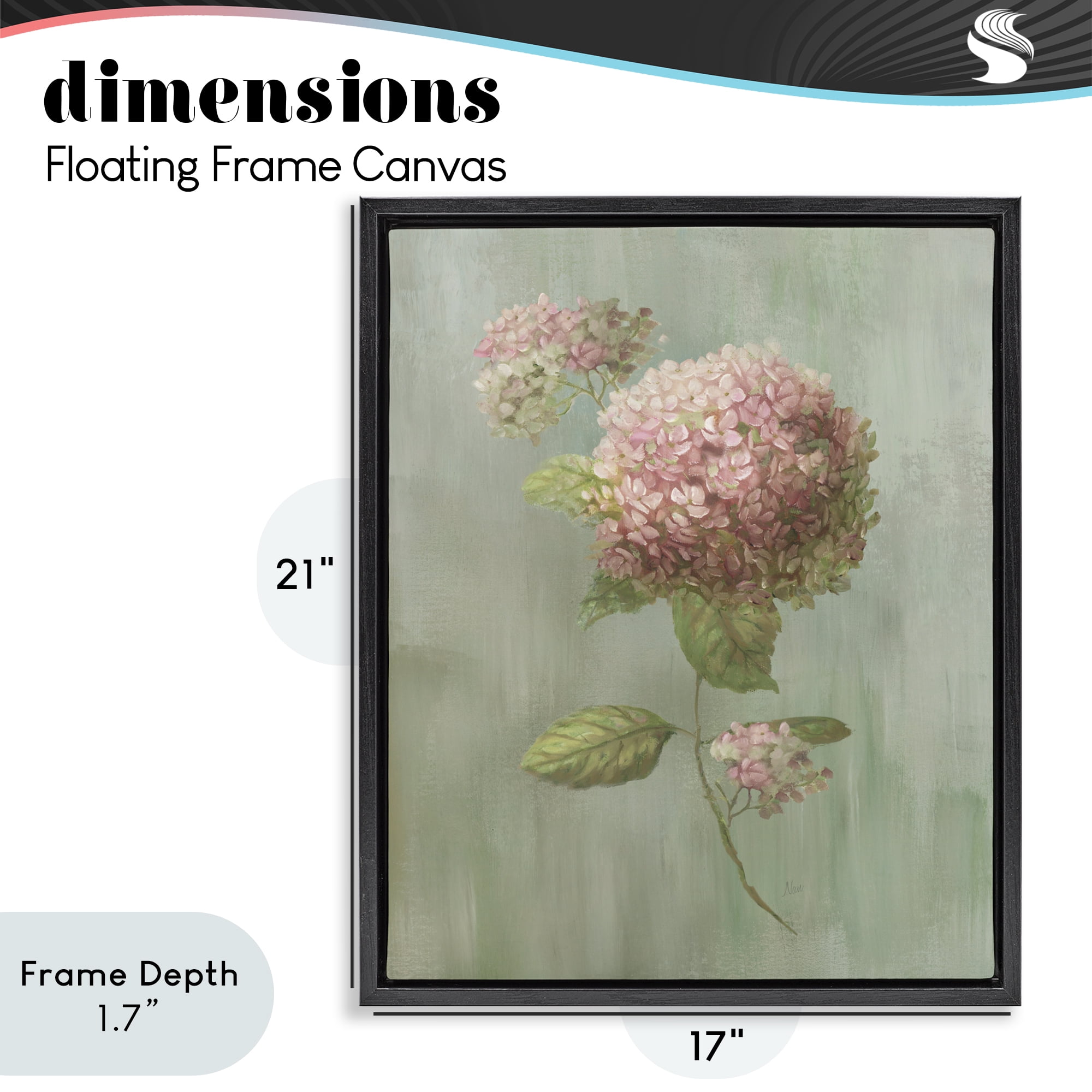 Stupell Industries Single Hydrangea Bushel Black Framed Floater Canvas Wall Art, design by Nan