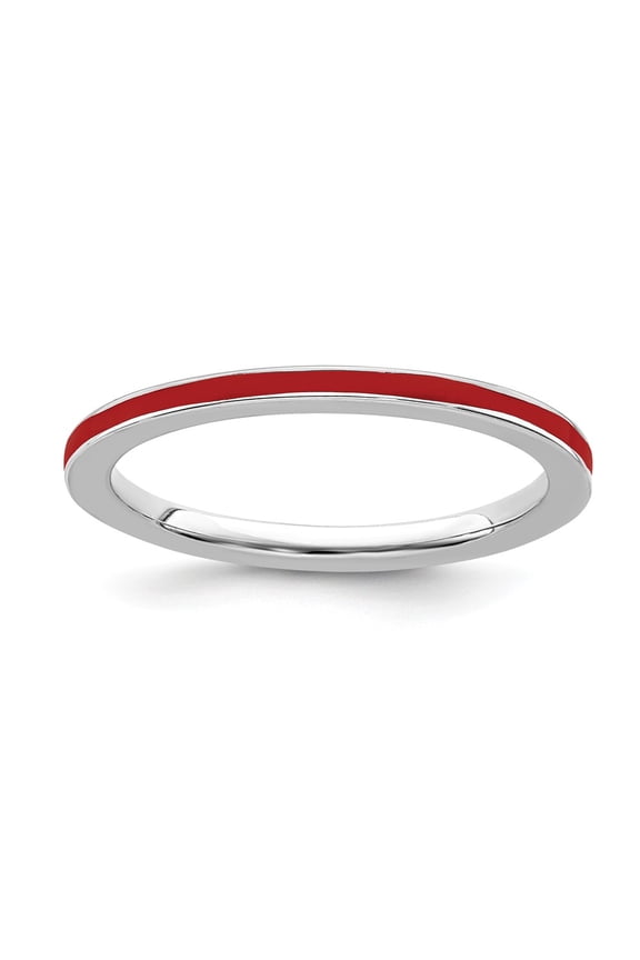Sterling Silver Stackable Expressions Red Enameled 1.5mm Ring Size 9