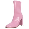 thumbnail image 2 of Delicious Women's Square Toe Mid Calf Block Heel Ankle Bootie, Pink ,  5.5 M US, 2 of 6