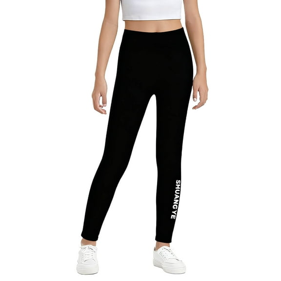 AHTJRT Girls Sports Leggings Letter Printed Workout Yoga Pants Fall Winter Warm Stretchy Soft Leggings for Volleyball Soccer Horse Black 2-3 Years