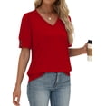 thumbnail image 4 of WIHOLL Womens Tops Vneck Puff Sleeve Buttons Summer Ladies Shirts Plus Size Blouses Dressy Casual Spring Outfits, 4 of 11