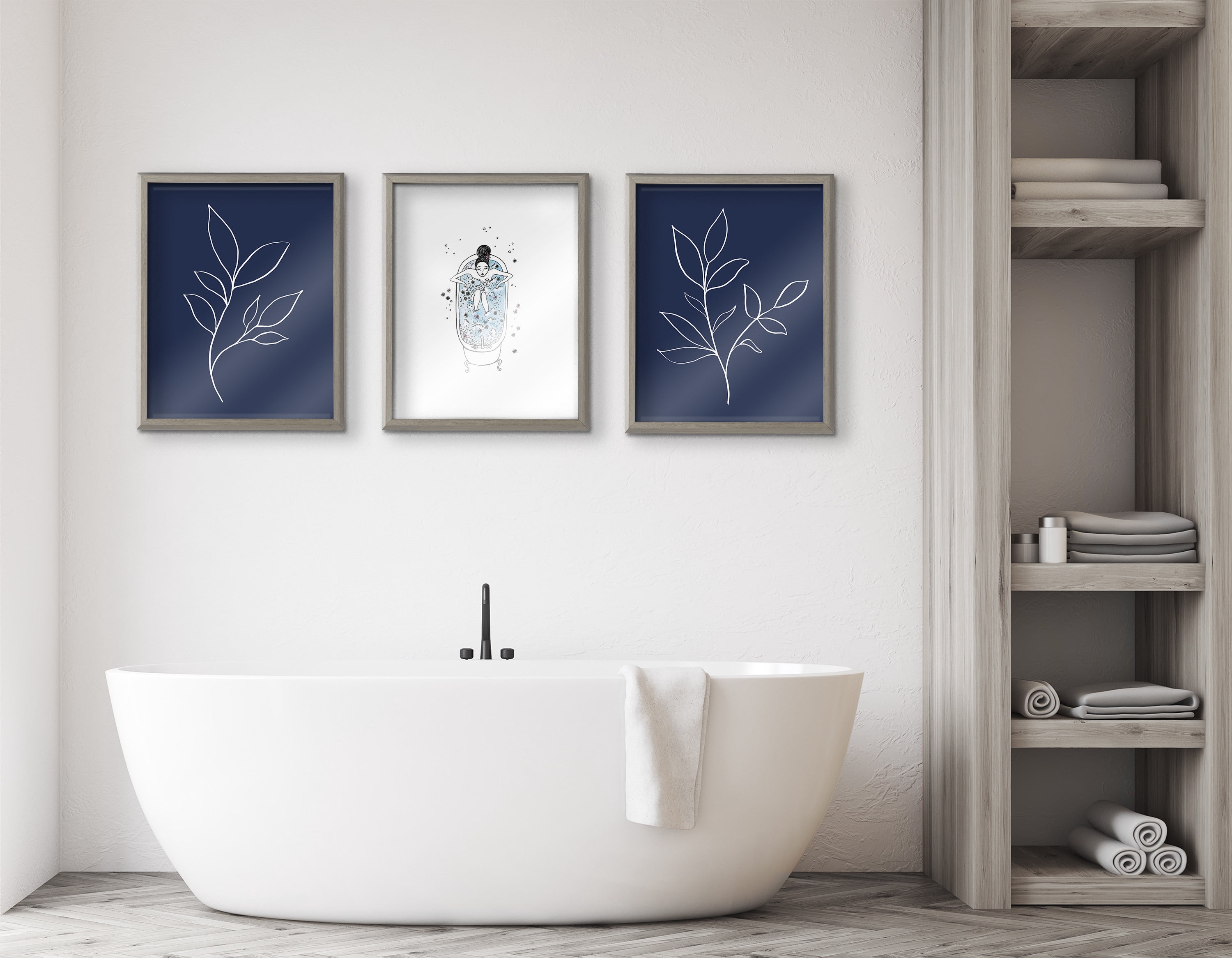 Blake Girl in a Bath 16 in x 20 in Framed Painting Art Prints, by Kate and Laurel