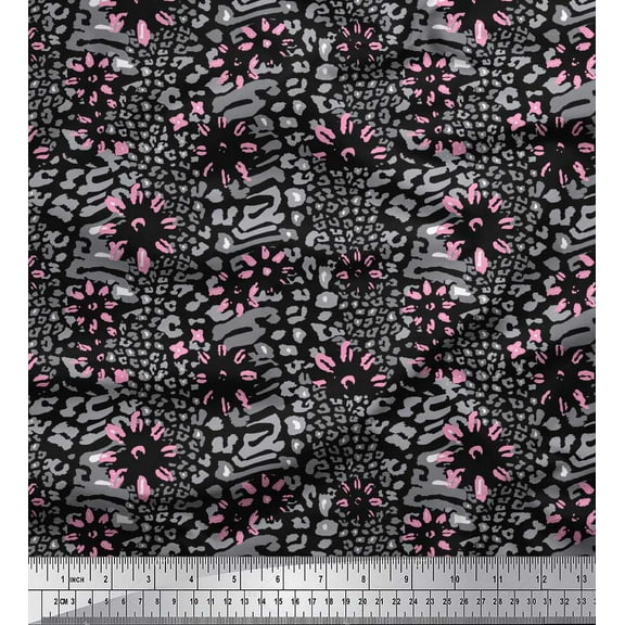 Soimoi Black Cotton Duck Fabric Leopard Animal Skin Printed Craft Fabric by the Yard 42 Inch Wide
