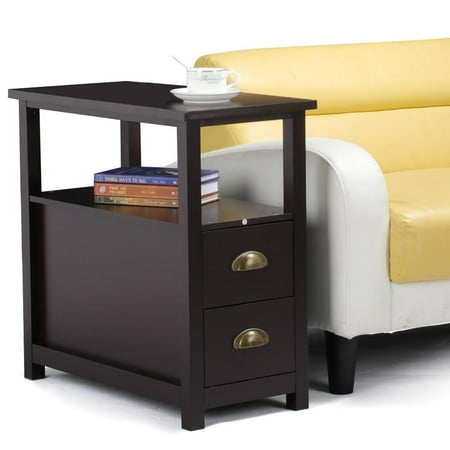 Yaheetech Chairside Table with 2 Drawer and Shelf Narrow