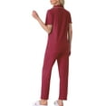thumbnail image 4 of INSPIRE CHIC Women's Pajama Set Button Down Soft Short Sleeve Sleepwear Long Pants 2 Piece Lounge Set XL Red, 4 of 6