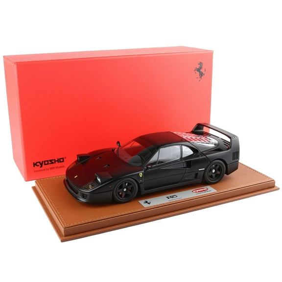Ferrari F40 Matt Black with Matt Black Wheels with DISPLAY CASE Limited Edition 1/18 Diecast Model Car by BBR and Kyosho