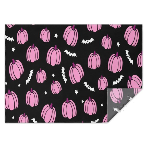 Pink Fall Pumpkins Bats Stars Pattern Rectangle Tablecloth 60"x84",Waterproof Polyester Rectangle Table Cloth, Wipeable Spillproof Polyester Tablecloth for Dining, Camping, Indoor and Outdoor