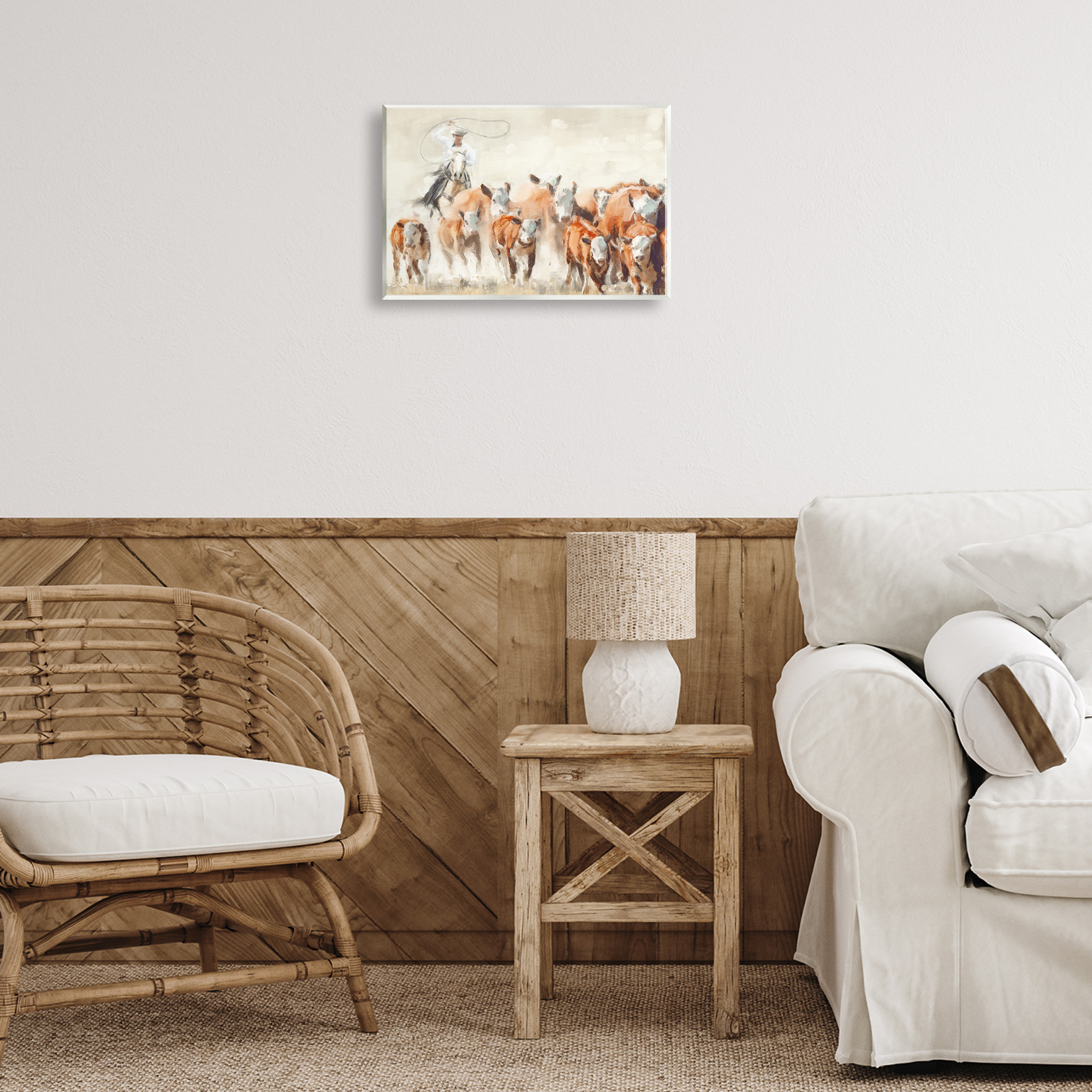 Stupell Industries Cowboy Cattle Roundup Animals Painting Unframed Art Print Wall Art, 15 x 10
