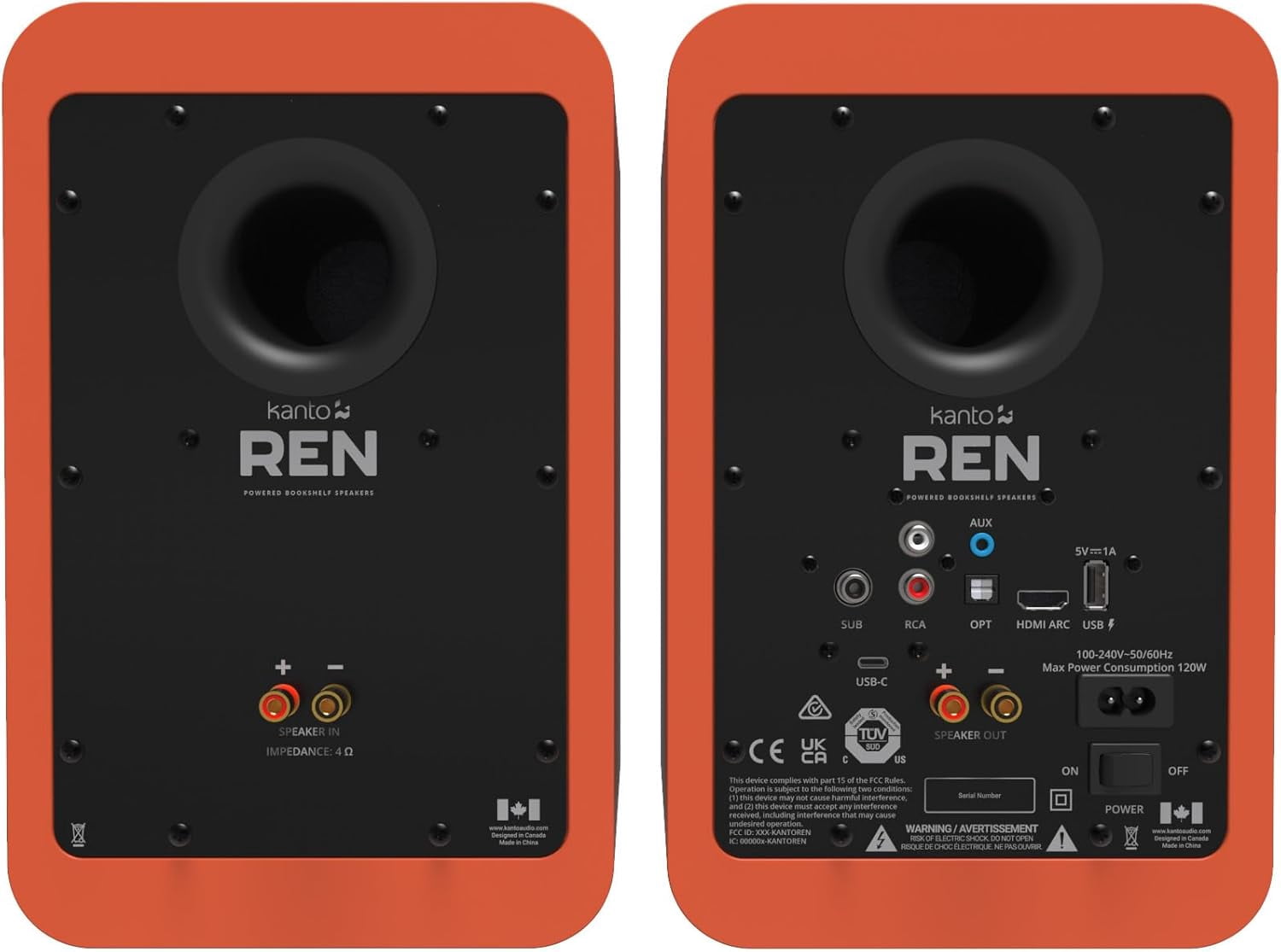 Kanto REN MO Bluetooth Powered Bookshelf Speakers - Matte Orange Pair with 5 Year Amber Protection Plan (2024)