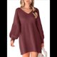 thumbnail image 2 of Vestido de Punto con Cuello en V y Mangas Abullonadas para Mujer, Informal, de Otoño e Invierno, de Larga. Rojo Ladrillo L, 2 of 10