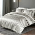 thumbnail image 3 of Whale Flotilla 3-Piece Reversible Silky Soft King Size Comforter Set, Luxury Stripe Satin Oversized Comforter Bedding Set with 2 Satin Pillowcases, Lightweight Duvet for All Seasons, Grey, 3 of 7