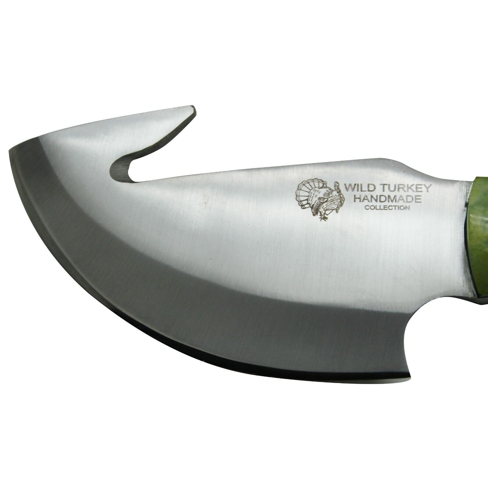 9.5" Green Gut Hook Fixed Blade Handmade Hunting Knife with Sheath