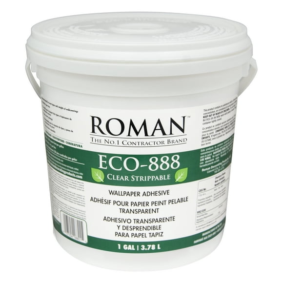 ROMAN Products 018801 ECO-888 Strippable Wallpaper Adhesive, 1 Gal, 300 Sq. Ft, Clear
