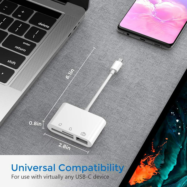 USB C SD Reader Adapter, Type C Micro SD TF Card Reader Adapter, 3 in 1 USB C to USB Memory Card Reader Adapter for New iPad Pro MacBook