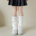 thumbnail image 3 of Cute Leg Warmers for Girls with Bowknot Pom-pom Y2k Fashion Knitted Warm Winter Short Slouchy Knee High Socks, White 3-15 Years, One Size, 3 of 4
