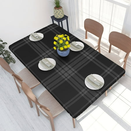

Home Deluxe Tablecloth Black Grey Tartan Plaid Scottish Abstract Waterproof Elastic Rim Edged Table Cover- For Christmas Parties And Picnics 4ft