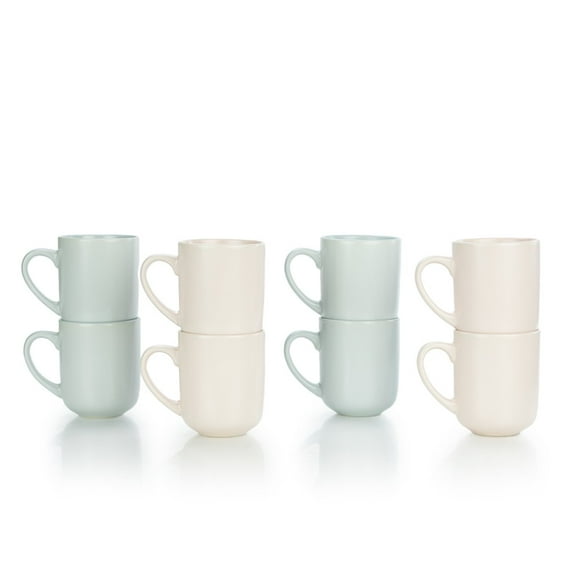 Everything Kitchens Modern Flat 8-Piece Mug Set | Soft Pink & Stone Gray