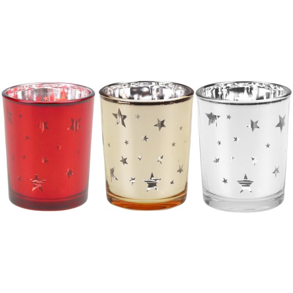 3 pcs Christmas Glass Votive Candle Holders Decorations Xmas Tea Lights Candles Holders, Candle Holder for Christmas Centerpiece Table Decorations Party Fireplace Mantle Décor Party Supplies