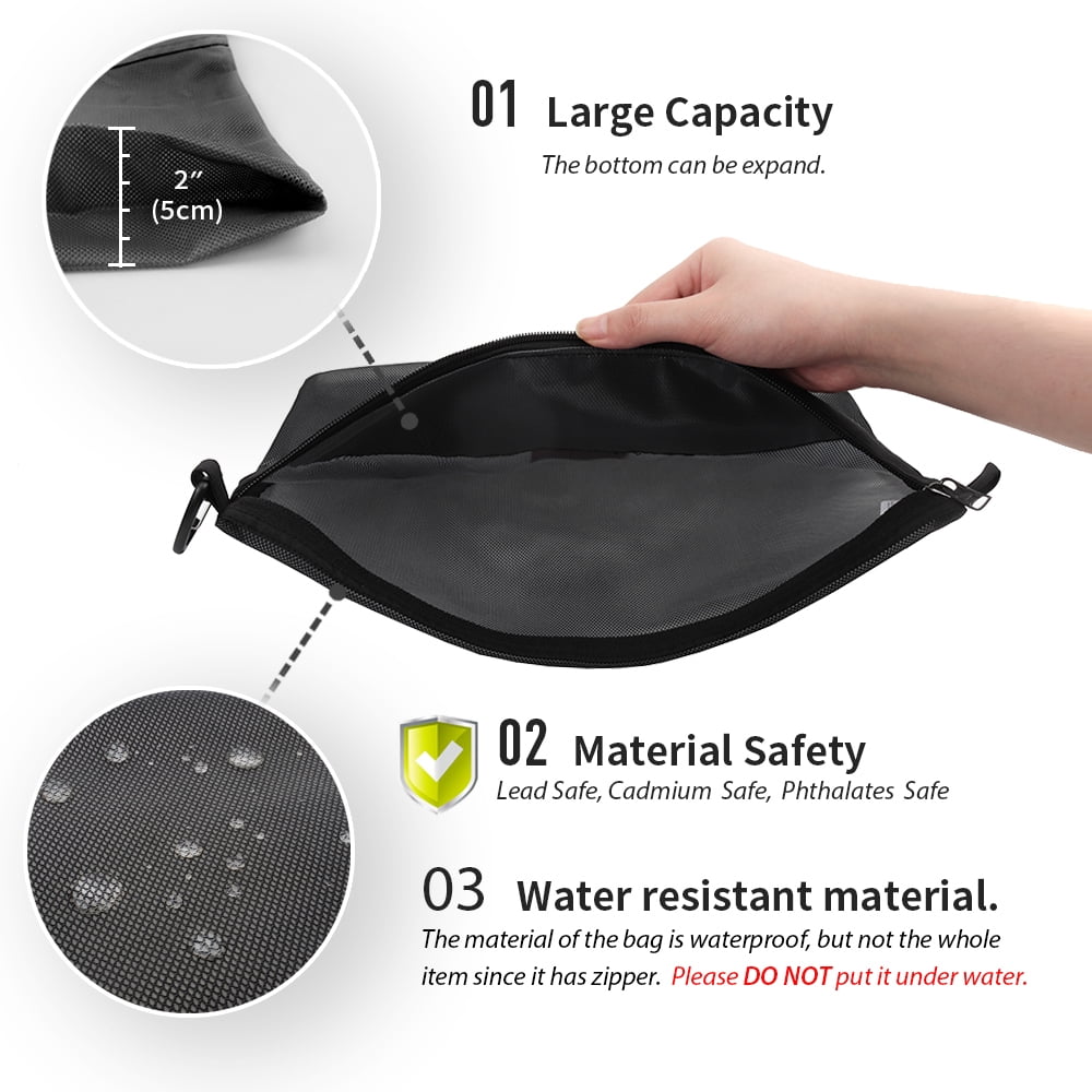 pack all Water-Resistant Material Zipper Pouch, Mesh Zipper Bags (Black, Large)