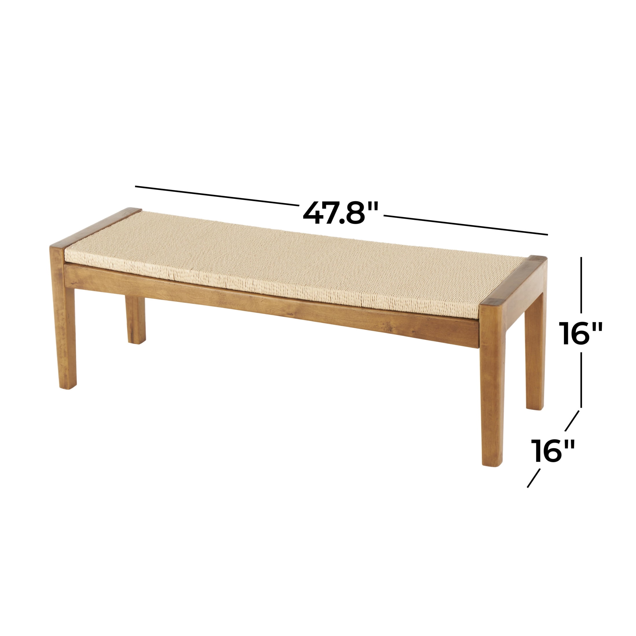 DecMode Wood Handmade Traditional Bench with Rope Wrapped Seat, Brown