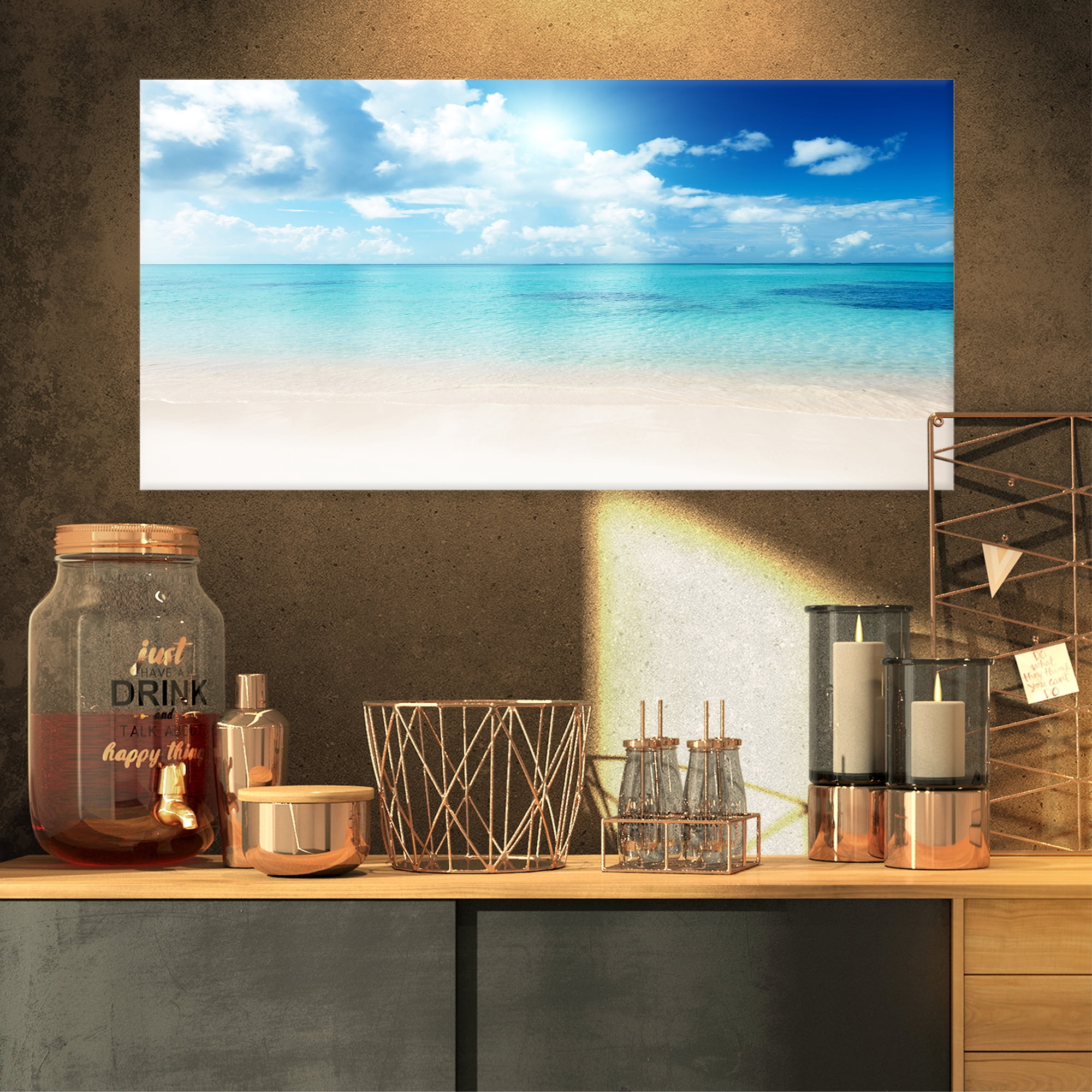 Designart 'Sand of Beach in Blue Caribbean Sea ' Modern Seascape Canvas Artwork