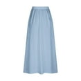 thumbnail image 5 of Mrat Lace Maxi Skirt Women's Casual Retro Floral Skirts Linen Elastic Waist Pleated Maxi Skirt with Pockets Plus Size Skirts S-146 Light Blue M, 5 of 5