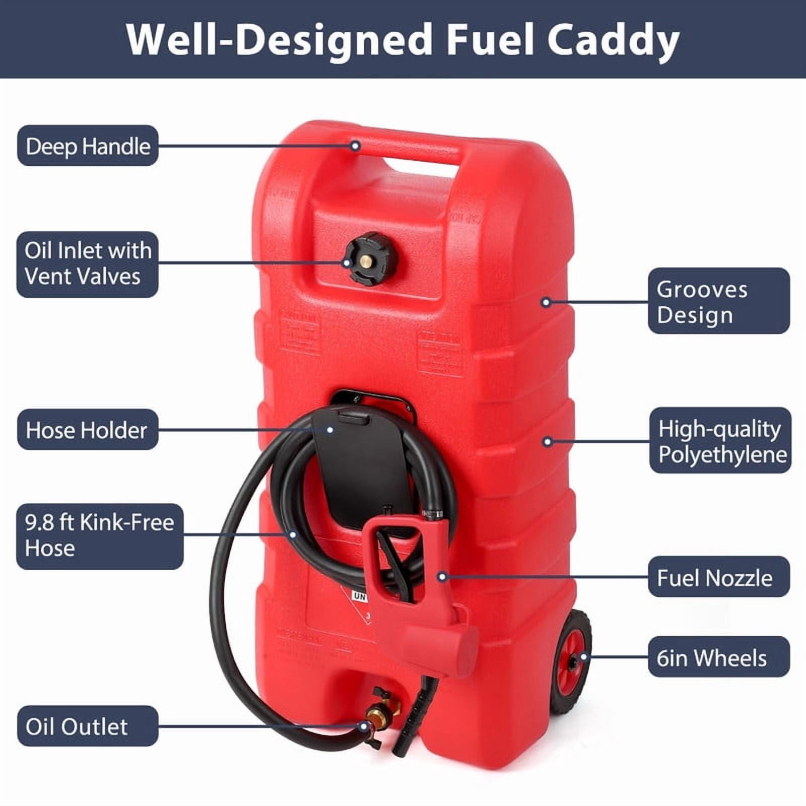 Towallmark Gas Can, 15 Gallon Portable Fuel Tank With Siphon Pump, Heavy Duty Gasoline Container With 9.8FT Hose, 6 Inch Wheels, Lockable Lid, For Lawnmowers ATVs Automobiles, Red