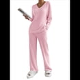 thumbnail image 2 of Conjunto de Pijama de Dos Piezas de Punto Acanalado para Mujer: Suéter de Larga y Pantalón . Rosa S, 2 of 10