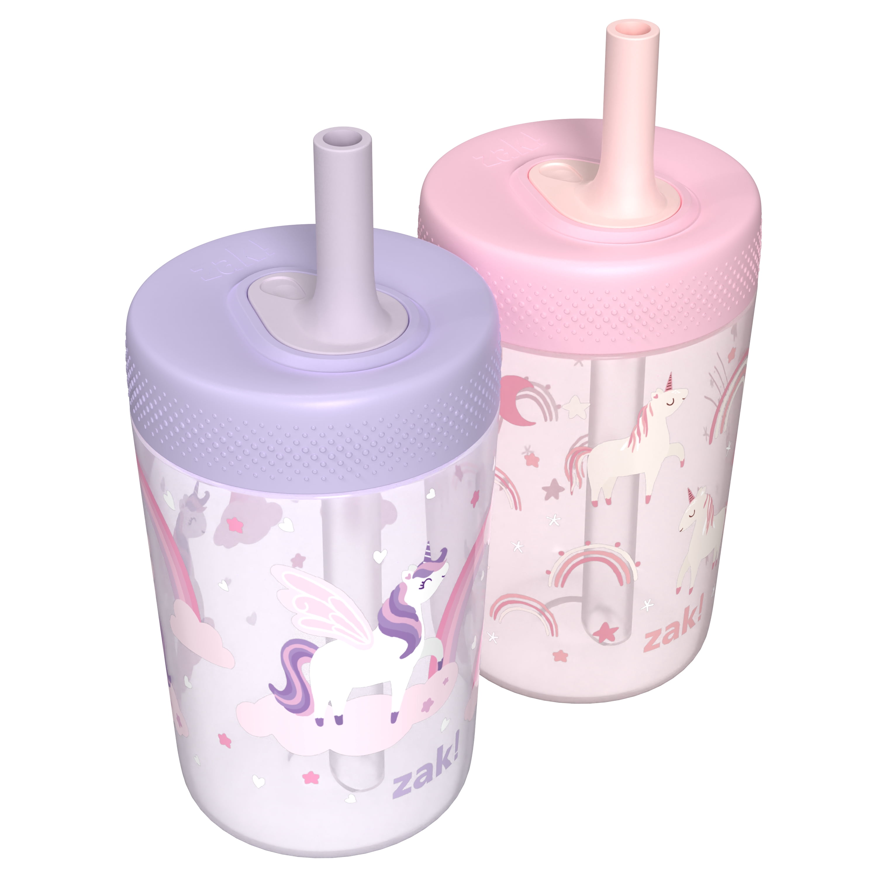 Zak Designs 12oz Rainbow Magic Durable Plastic Capri Tumbler with Straw, 2 Pack