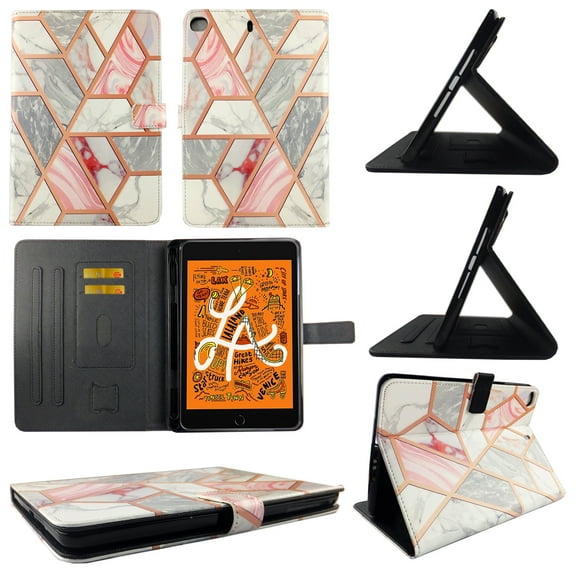 TPU Shell Case for iPad Mini 4 (2015) 4th Gen Pink Marble Slim PU Leather Folding Stand Cover with Auto Wake/Sleep for 7.9 Inch
