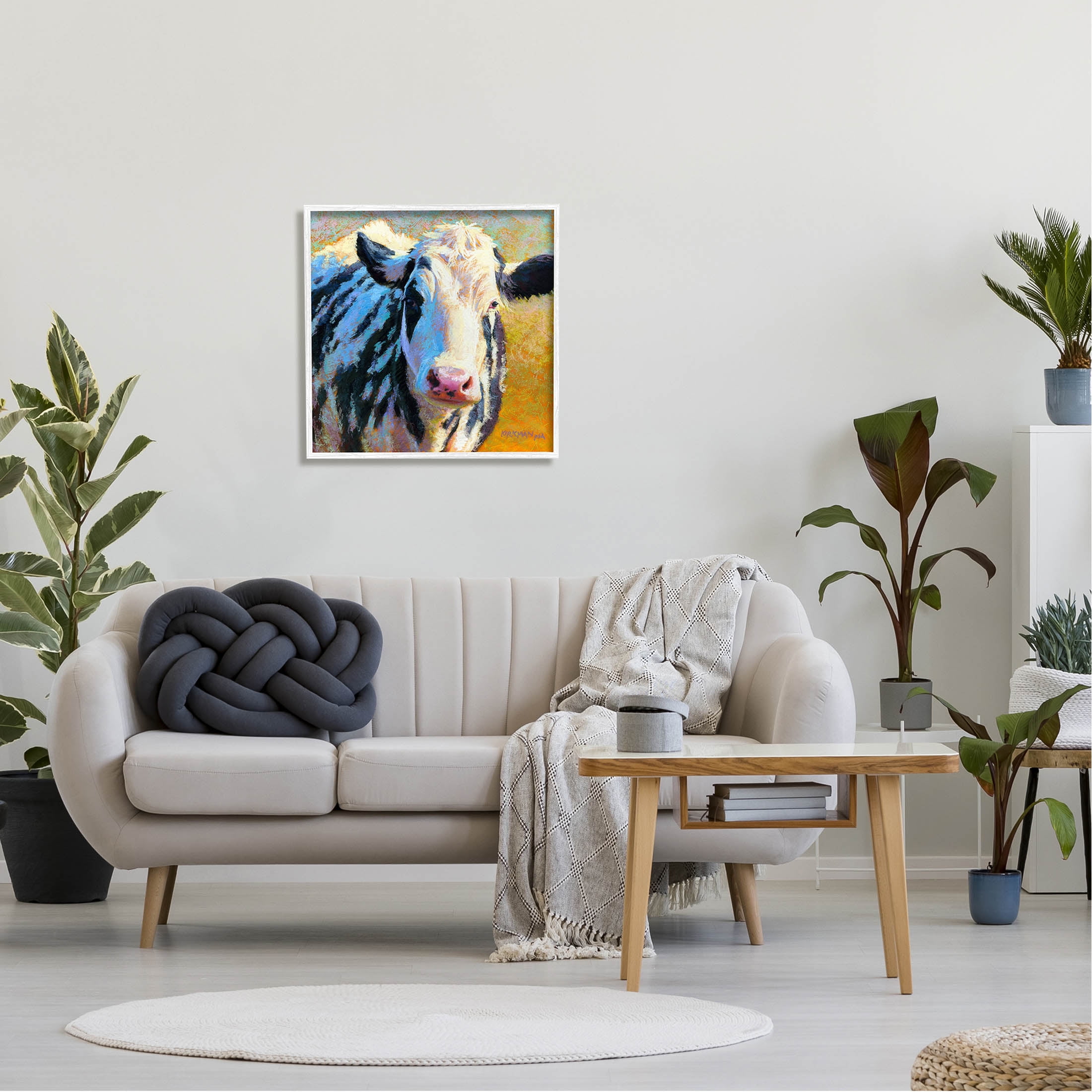 Spotted Cow Animal Portrait Animals & Insects Painting White Framed Art Print Wall Art