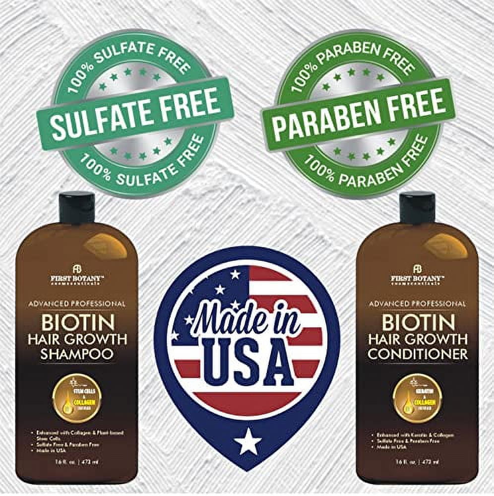 First Botany, Biotin Hair Growth Shampoo Conditioner Anti Hair Loss Thickening formula Collagen & Stem Cell For Hair Regrowth Anti Thinning Sulfate Free For Men Women Anti Dandruff Treatment 16 oz