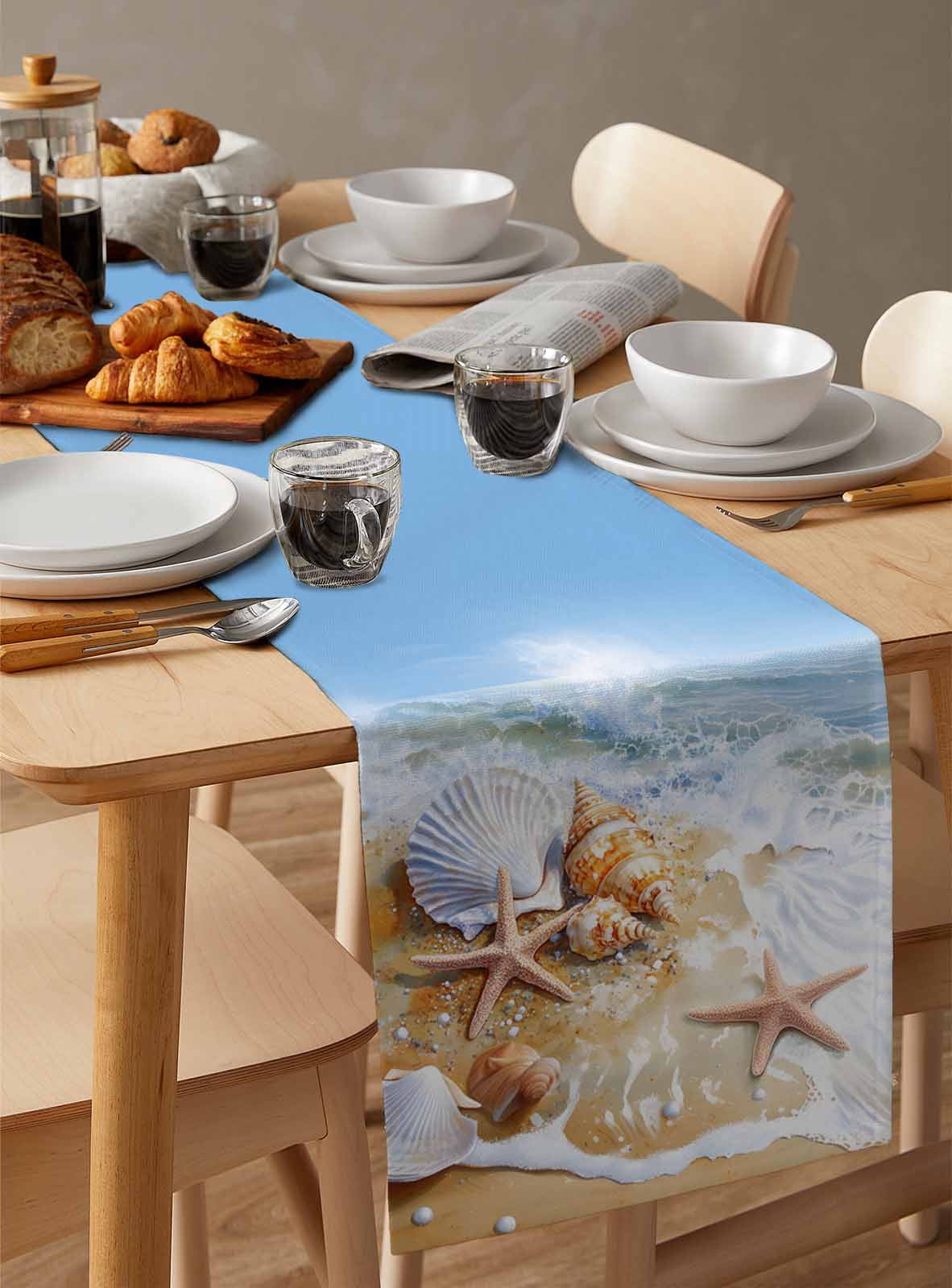 Table Runner Seashell Starfish Table Decoration for Kitchen Dinning Beach Wave Table Decoration for Indoor Outdoor Party Wedding Decor 13x90 Inch