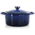 thumbnail image 2 of MegaChef 2.7 Quart Round Enameled Cast Iron Casserole in Gradient Dark Blue, 2 of 7