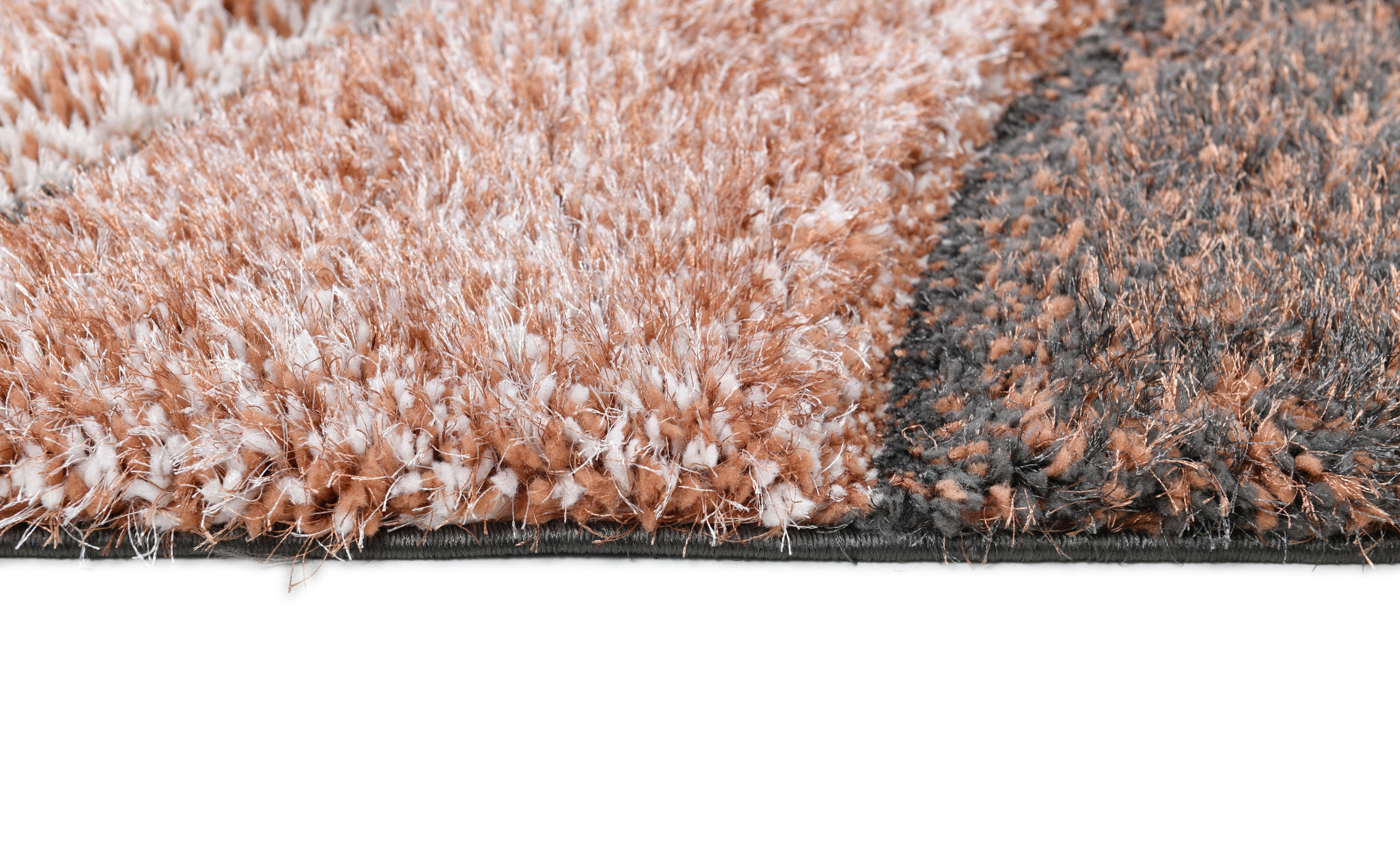 Well Woven San Francisco Luz Modern Geometric 3D Textured High-Low Shag Grey Orange 2'3" x 7'3" Runner Rug