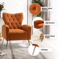thumbnail image 3 of Modern Velvet Accent Chair Upholstered Sofa Armchair Button Tufted Metal Legs Adult Bedroom Home Living Room Orange, 3 of 10