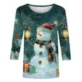 thumbnail image 4 of Bcresic Christmas Snowman Tshirt Womens Cute Xmas Gifts Funny 3D Print Crewneck Shirts Casual 3/4 Sleeve Tunic Tops Funny Santa Graphic Pullover Top Trendy Xmas Holiday Gifts Tees,#01_Blue,Small, 4 of 5