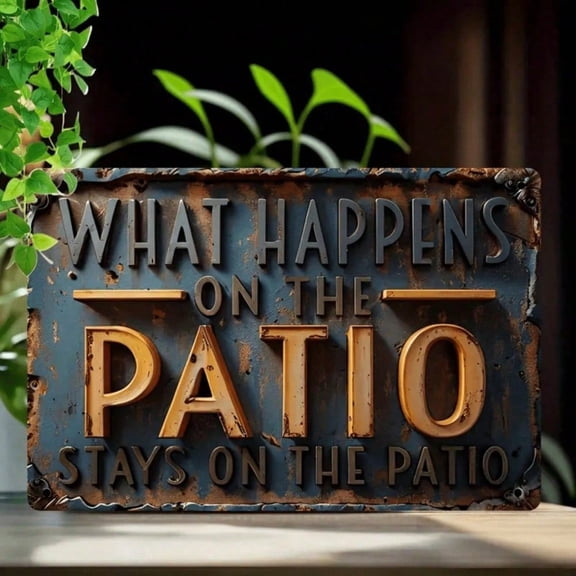 HELLOYOUNG Vintage Metal Wall Art Sign What Happens on The Patio Stays on The Patio Rustic Outdoor Indoor Home Decor Funny Bar Basement Man Cave Gift