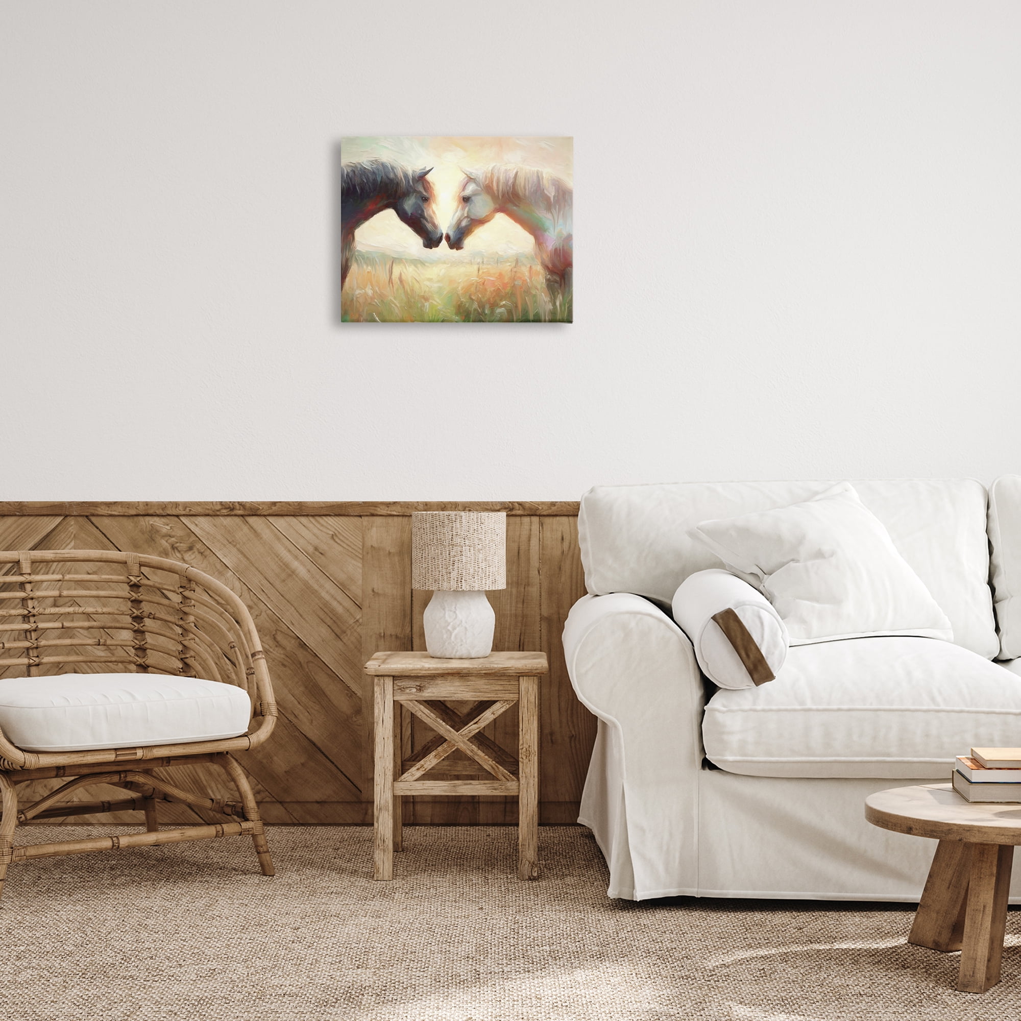 Stupell Industries Sunlit Horse Pair Animals & Insects Painting Gallery Wrapped Canvas Art Print Wall Art, 20 x 16