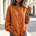 thumbnail image 5 of ClodeEU Women's Linen Blend Crewneck Long Sleeve Button Down Shirt with Cinched Cuffs ,Casual Loose Fit Blouse Orange,Women's Plus XL, 5 of 7