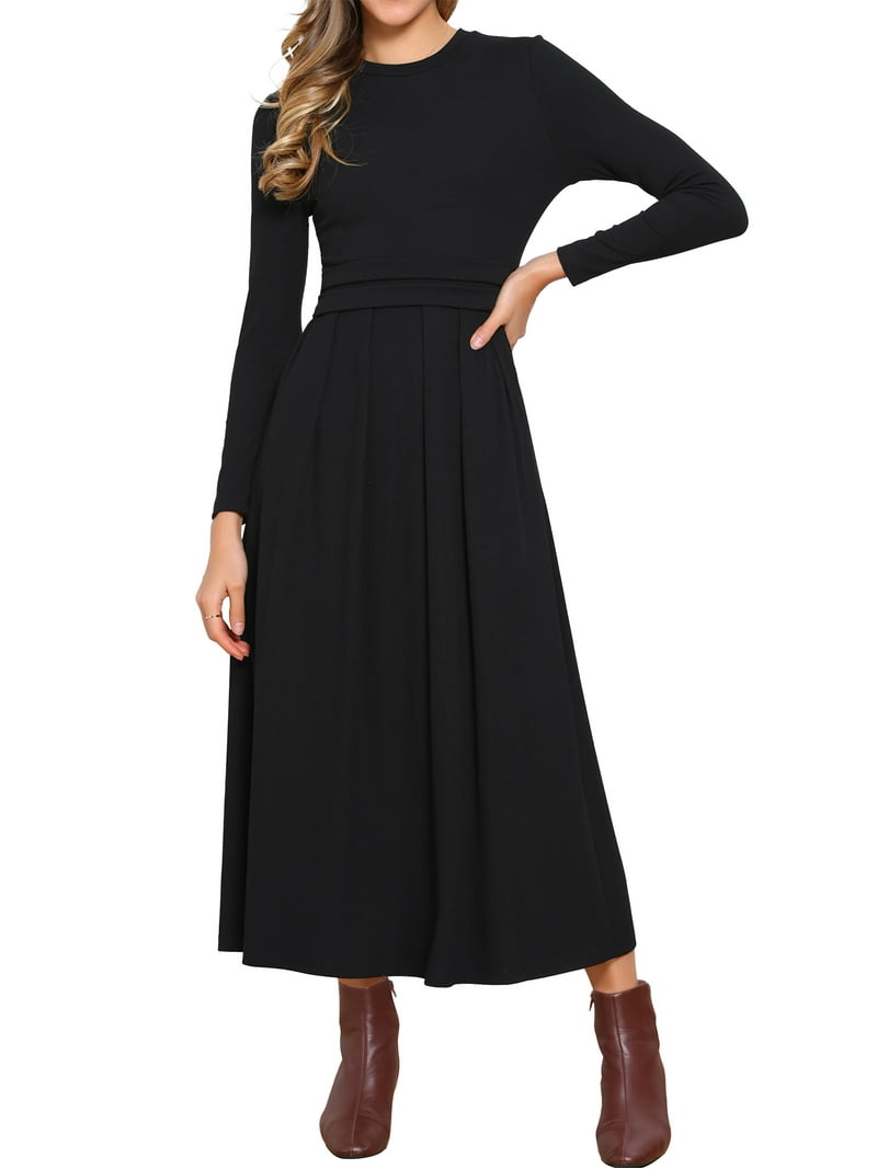 open lace back dress Pleated V-Neck Women Knit Maxi Dress, Black / M main image 1